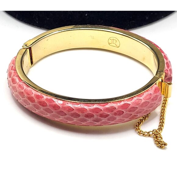 Ralph Lauren Hinged Pink Leather Goldtone Metal 7in - Picture 1 of 4